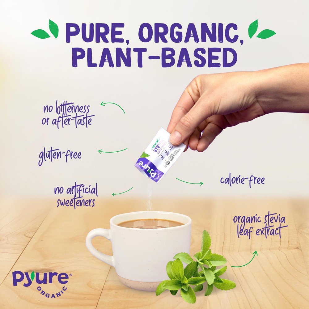 Pyure Organic Stevia Packets | Zero Calorie Sweetener, Non-GMO | 1000 Packets