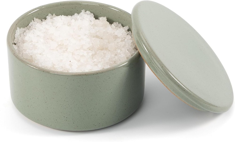 Beautiful Ceramic Salt Cellar W/ Lid Spacious Container Your Kitchen Countertop