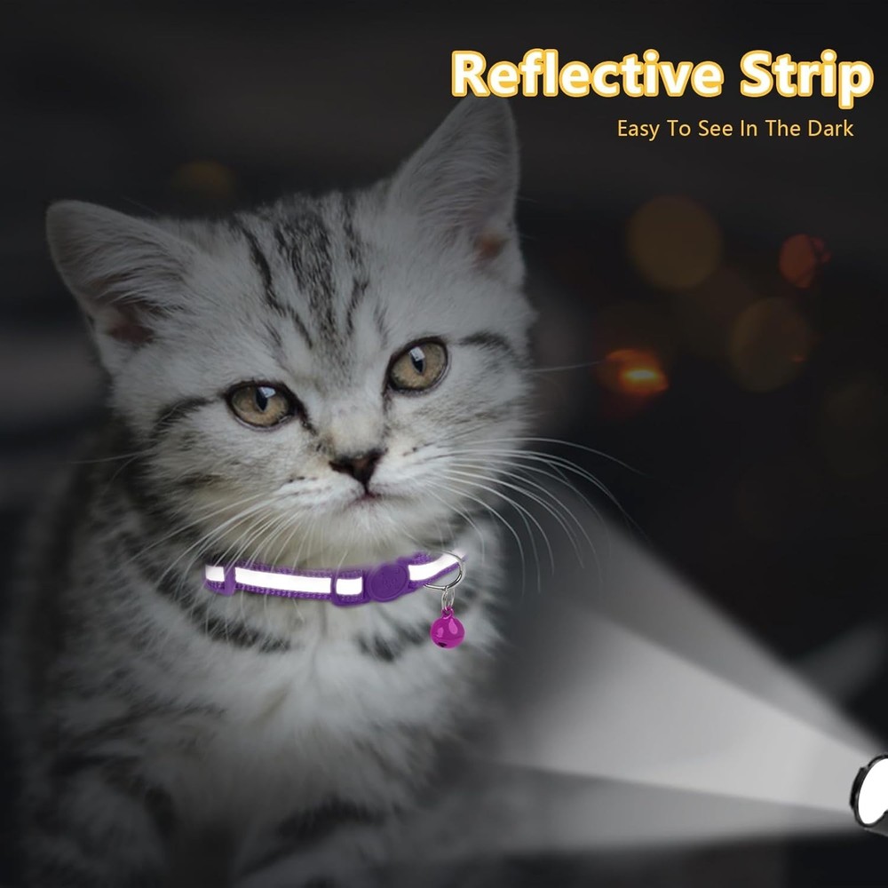 High Visibility Kitten Collars with Bell - Lightweight Purple, 6-8" Adjustable