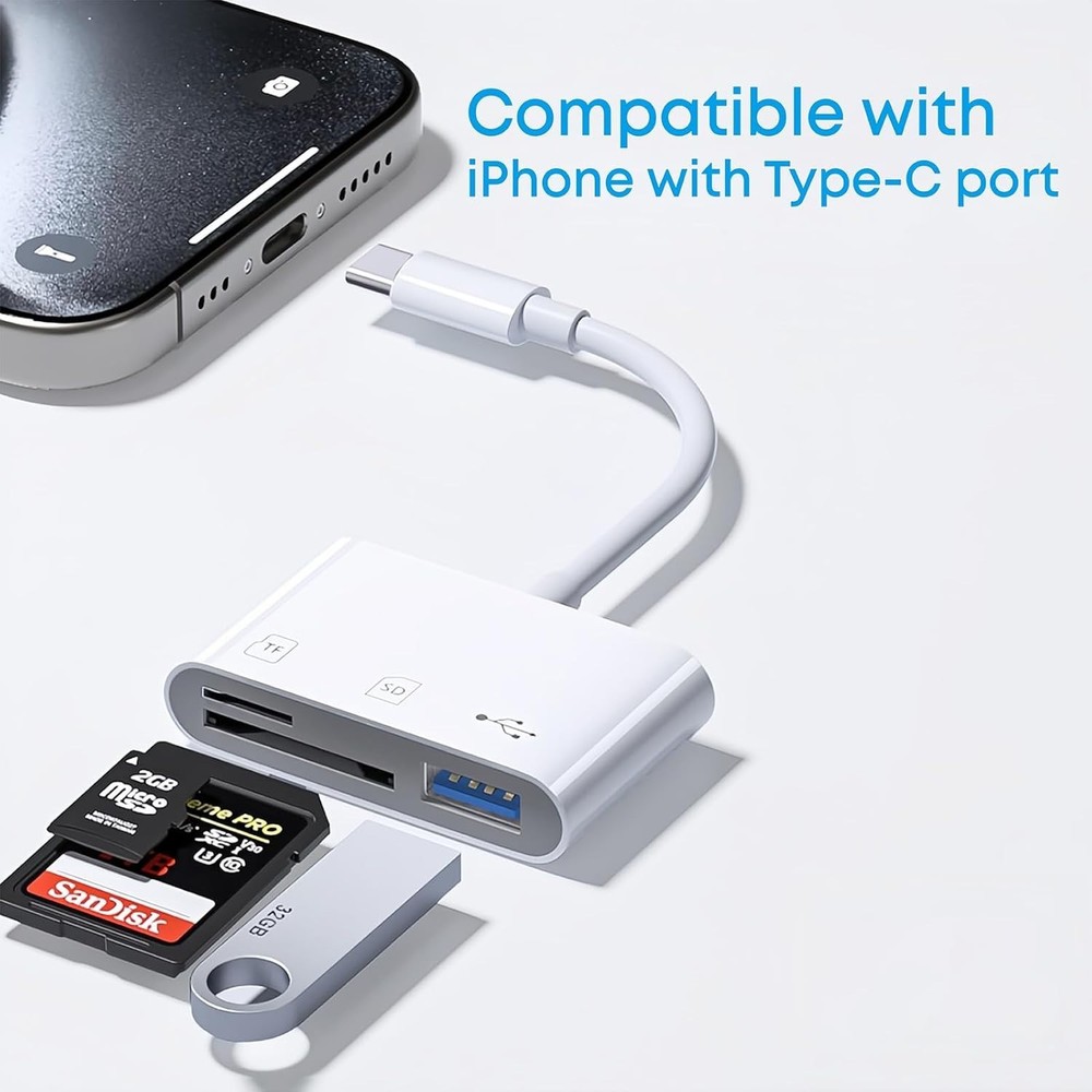 USB C SD/TF Card Reader Type-C Camera Adapter - 3 in 1 USB C to TF/SD/USB Dis...