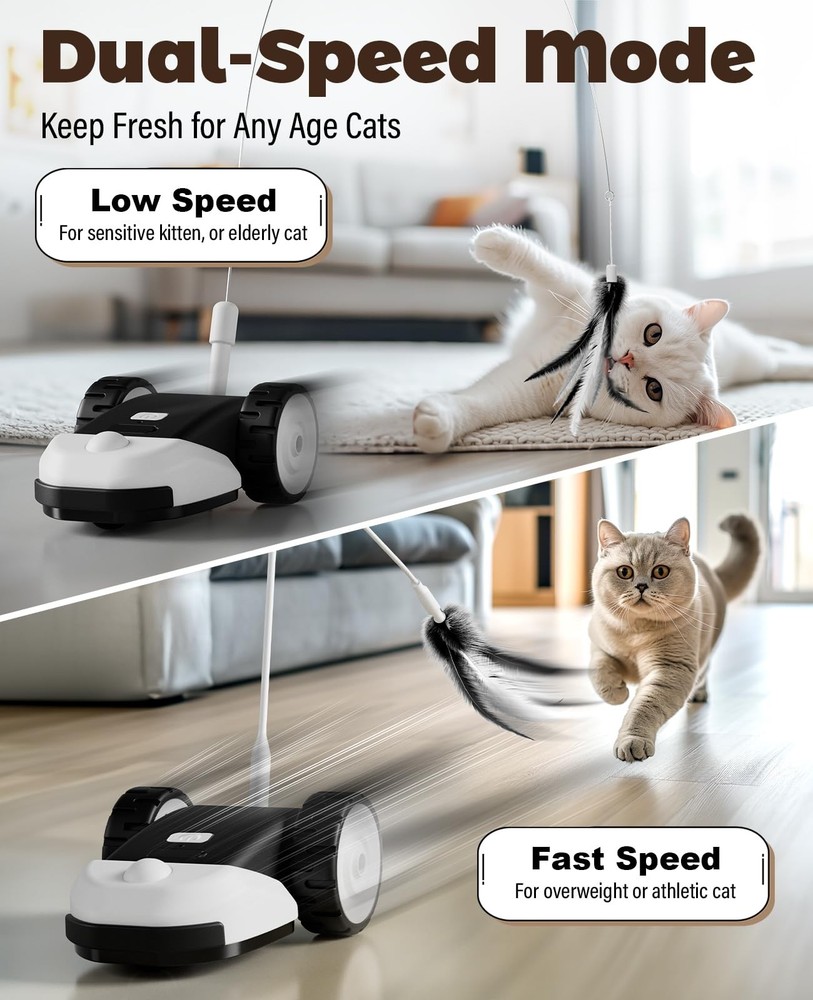 3-in-1 Interactive Cat - 2-Speed Automatic Moving Cat Toys Play with 2pcs Han...