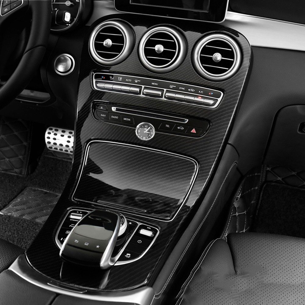 For Mercedes C Class W205 Carbon Fiber Style Console Gear Shift Frame Panel Trim