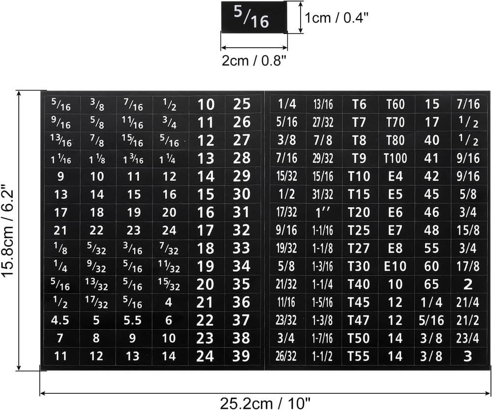 Tool Box Labels, 4 Set 180 Toolbox Decals Wrench Socket Size Stickers for Socket