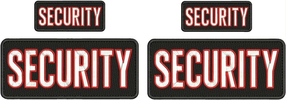 SECURITY 4 EMBROIDERY PATCH 4X10 & 2X5 HOOK ONBACK WHITE/RED ON BLACK