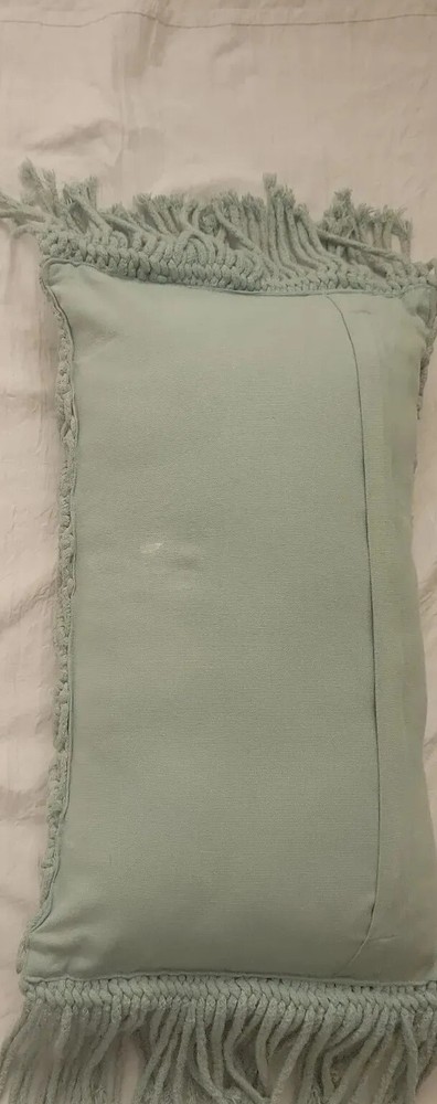 macrame Pillow Boho Throw Rectangle 11"×19" zipper Mint Green Granny Core Read