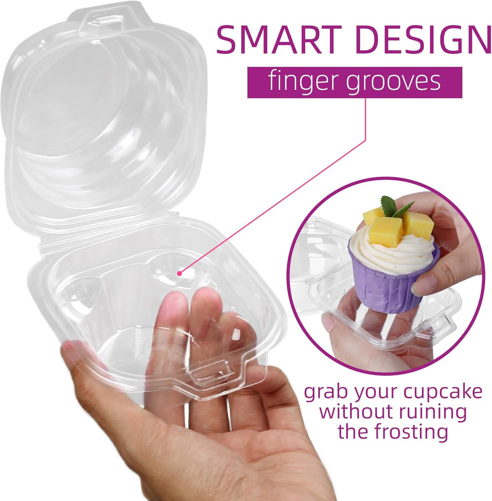 Individual Cupcake Containers, 100 Pcs Plastic Clear Cupcake Boxes, Disposable S