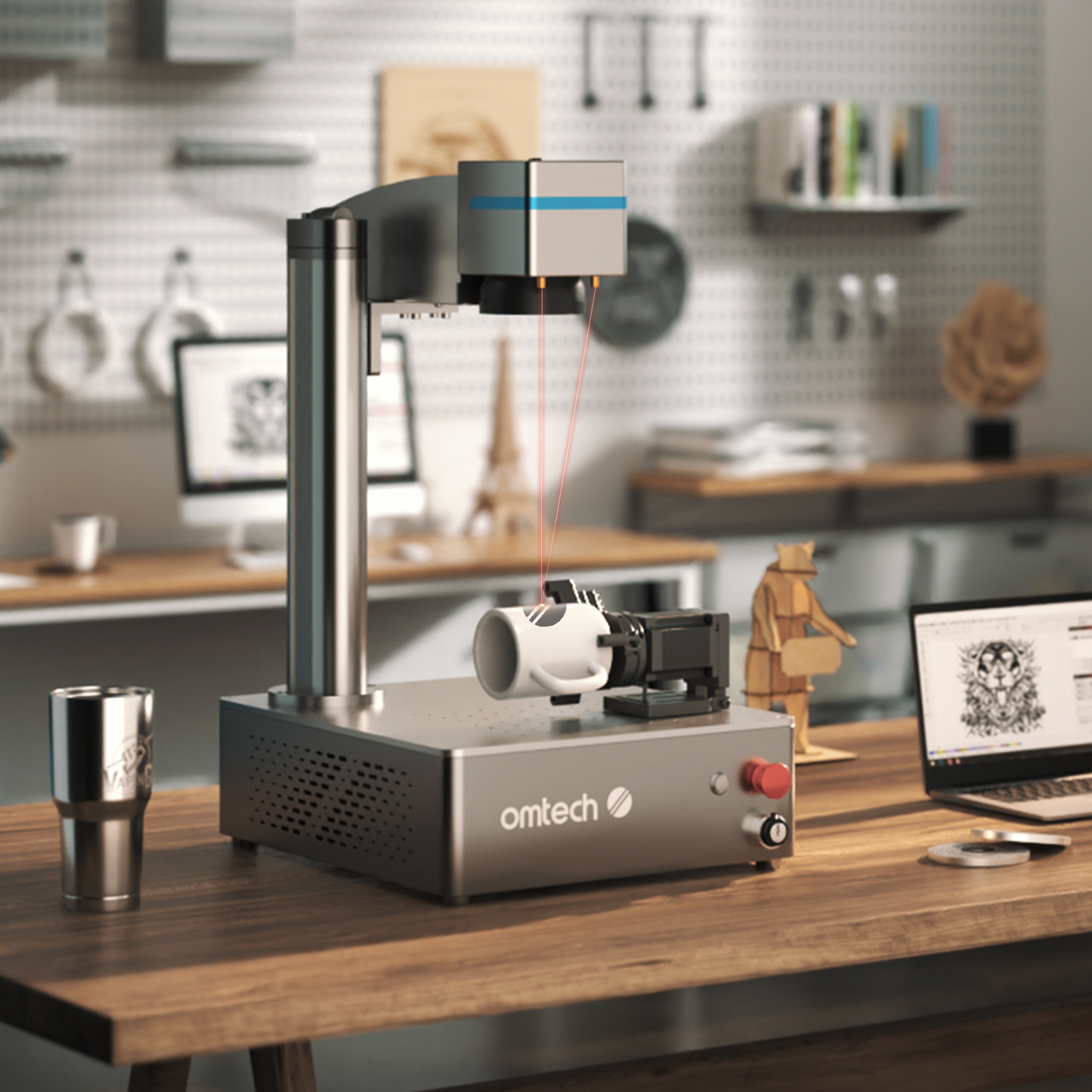 70mm Rotary Axis Attachment for Fiber Laser Engraver w 3 Jaw Rotary Chuck - Used