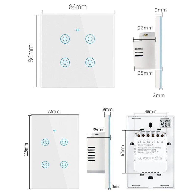Wifi Switch No Neutral Wire Required Touch Switch Work with Alexa Google Home