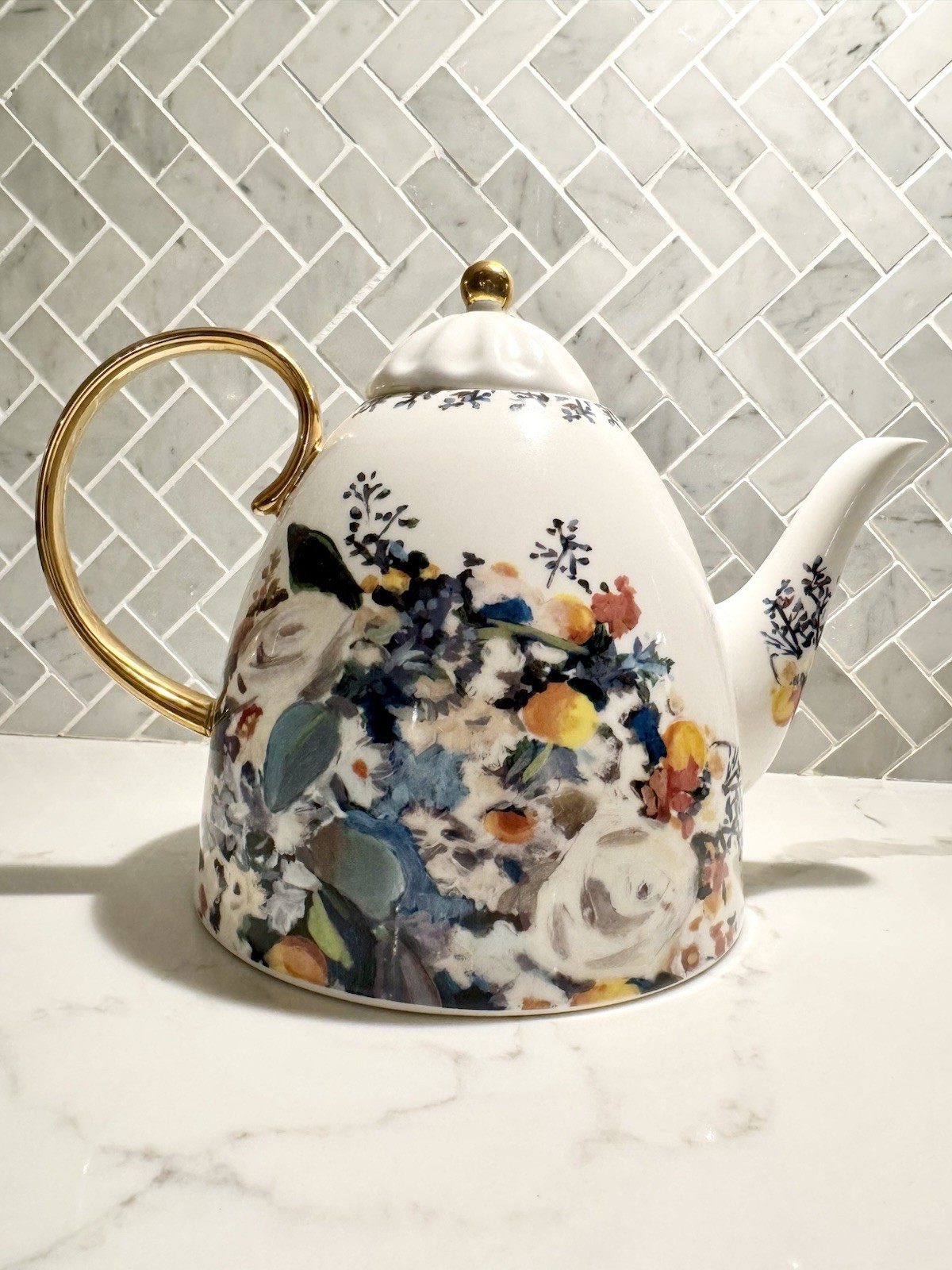 Anthropologie Botanica Teapot Floral Stoneware Afternoon Housewarming Hostess