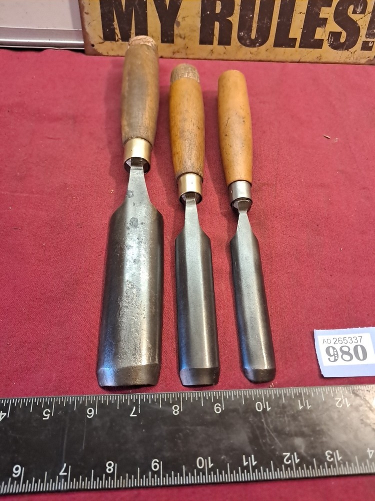 3 Pieces of Vintage Carving Gouges 2 x Stormont & Another. Larger Piece 1-1/2"