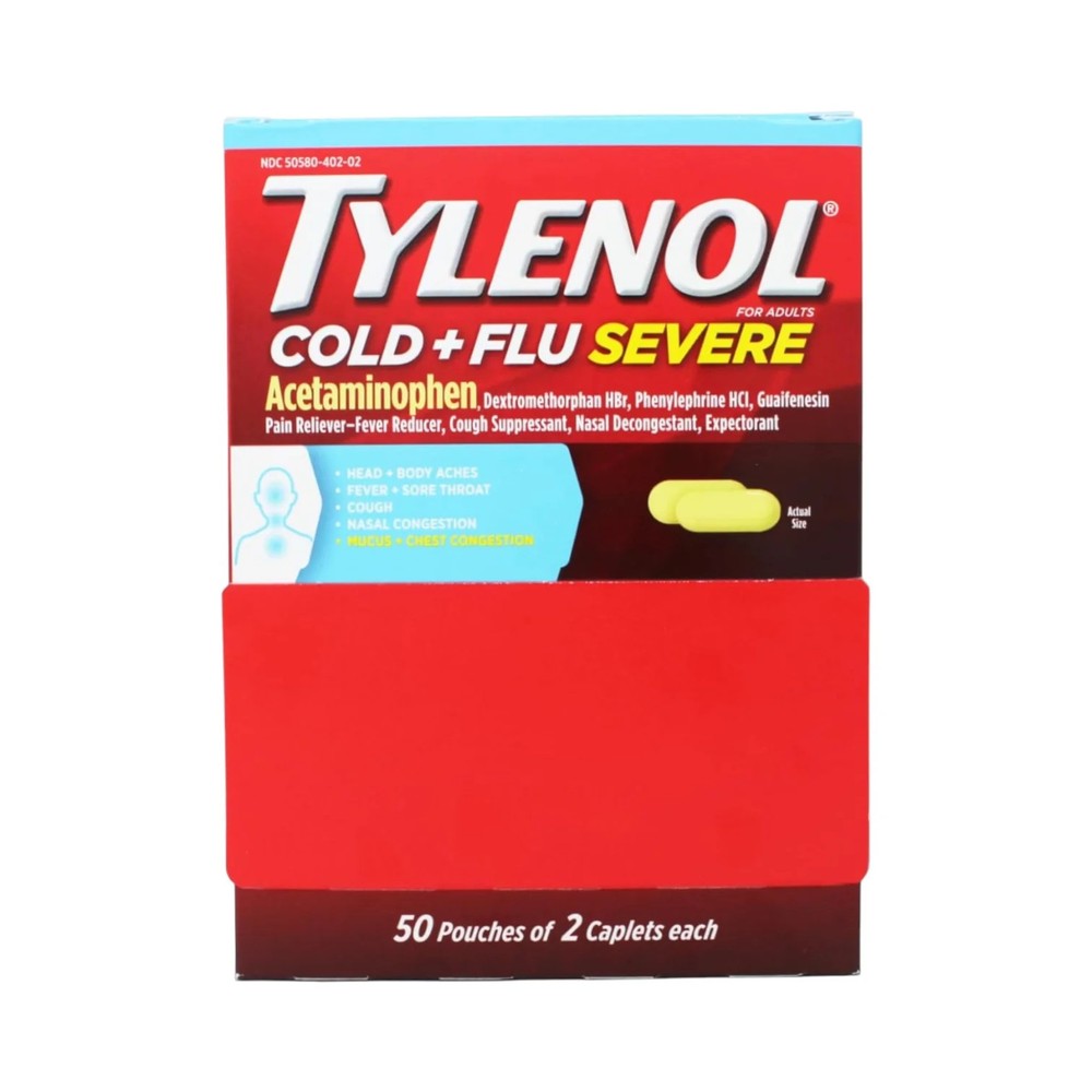 Tylenol Cold & Flu Relief Severe 50 count dispenser box