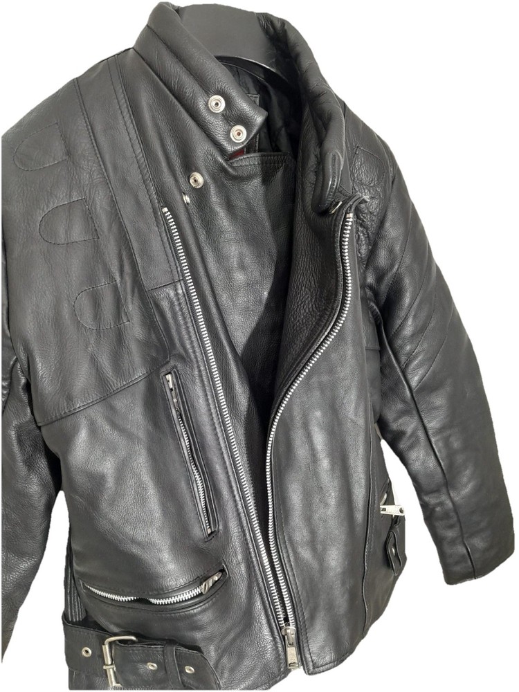 Bashir Genuine Leather Black Motorcycle Jacket Size 42