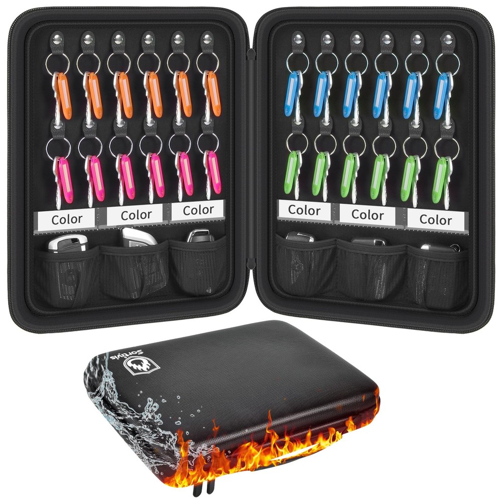 Key Organizer Case, Fireproof & Waterproof Key Holder Storage Bag with 24pcs ...