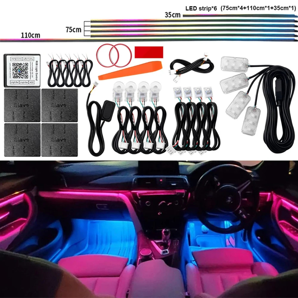 Dreamcolor Acrylic Interior Car LED Strip Light with Wireless APP, RGB 18 in 1