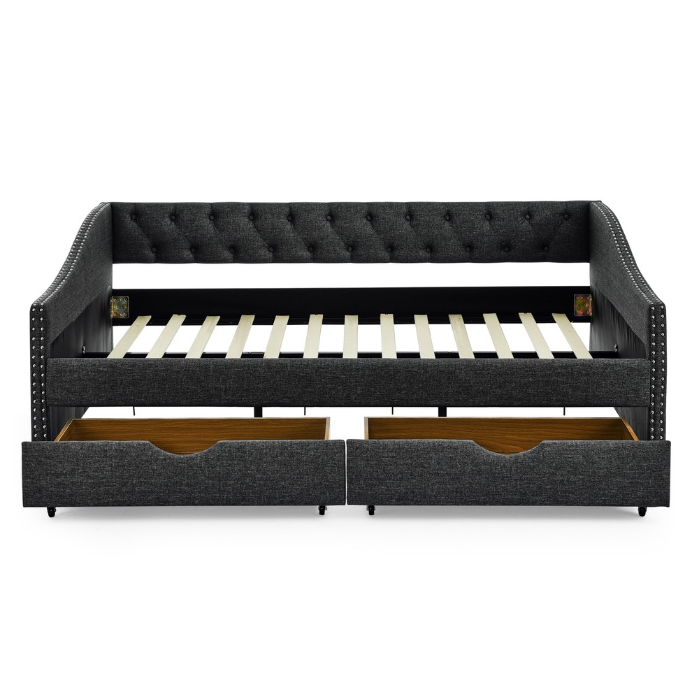 Full Size Daybed with Drawers Upholstered Tufted Sofa Bed, with Button on Back