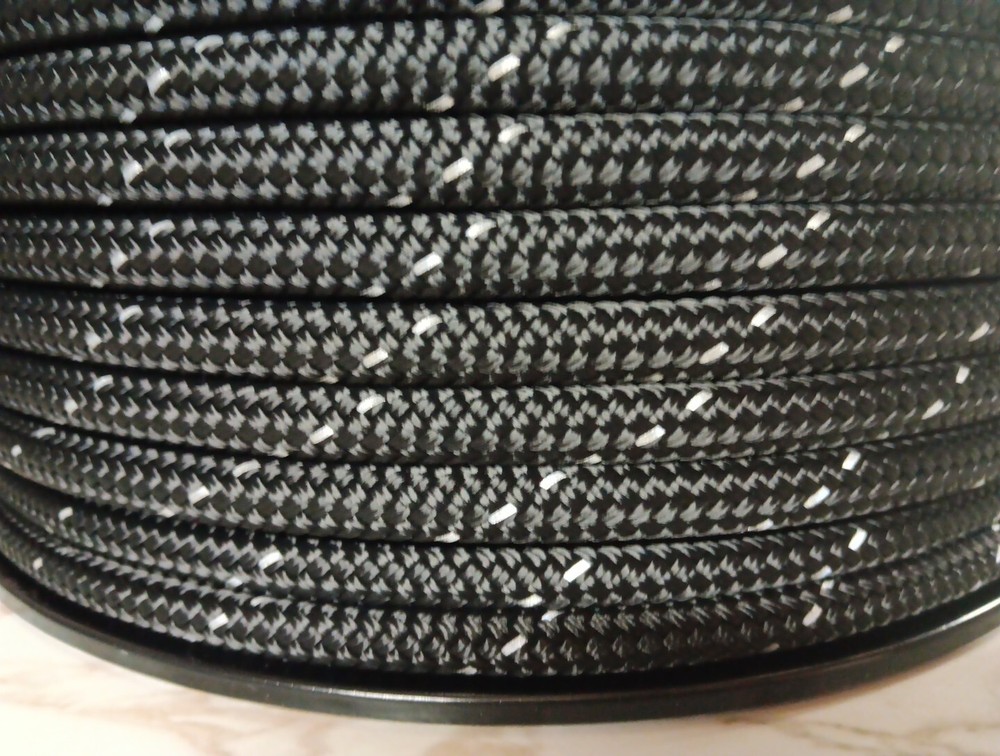 3/8 " x 100 ft. Double Braid-Yacht Braid Polyester Rope . Black/ Reflective