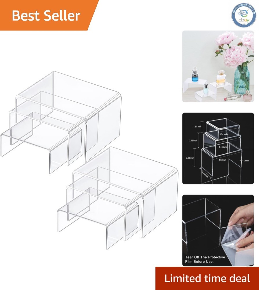 Acrylic Display Riser Set - 2 Elegant Sets with 3 Size Options for Showcases