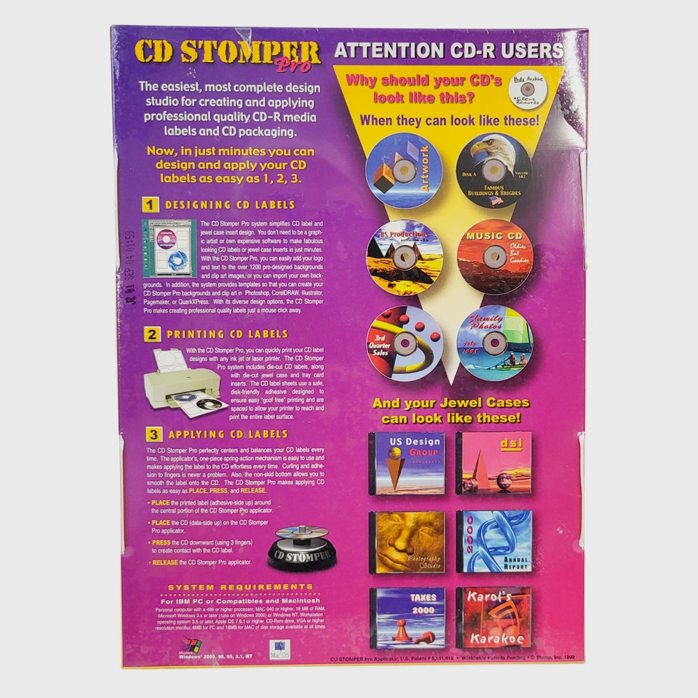 CD Stomper Pro CD Label System Design Applicator Kit PC Mac Software+Starter kit