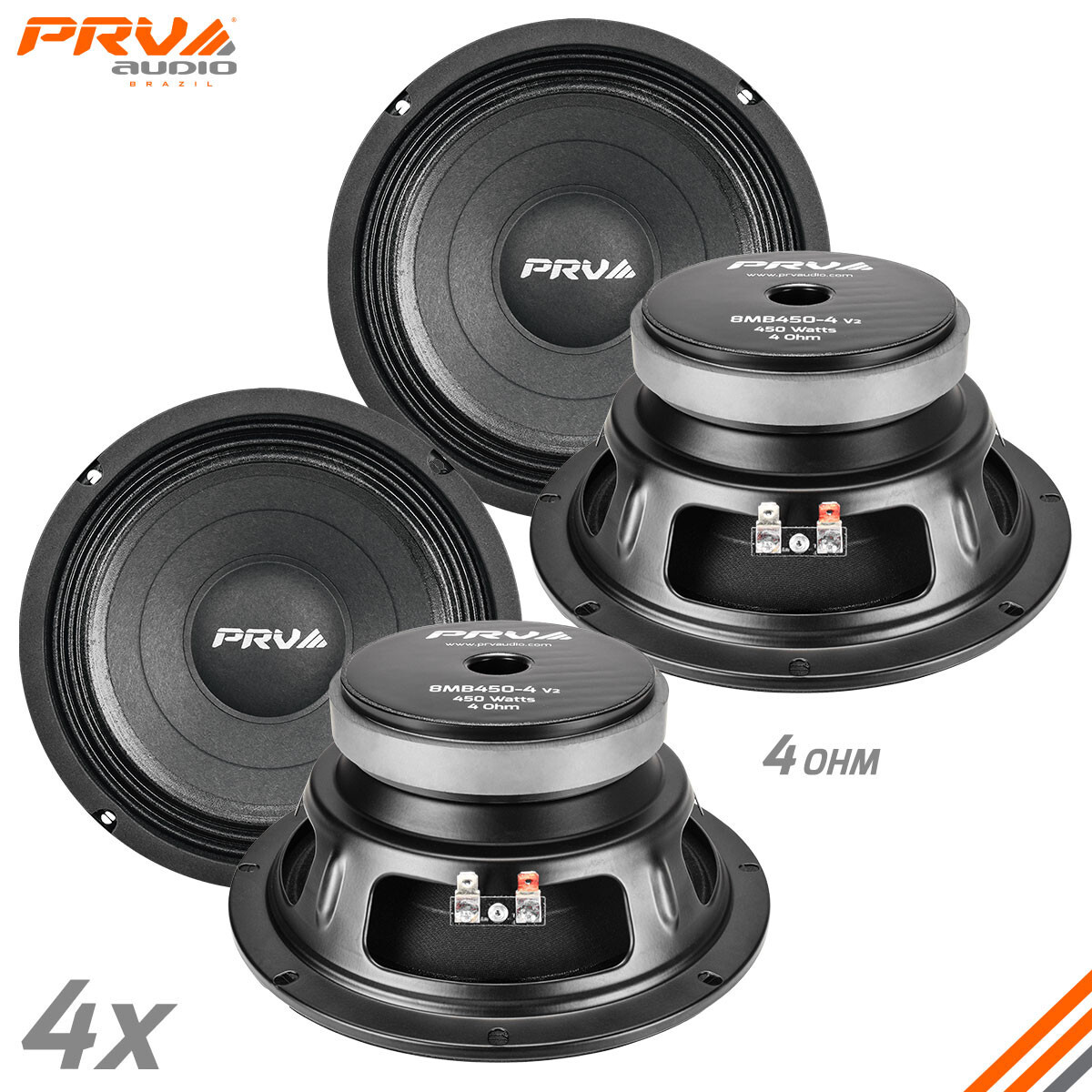 4x PRV Audio 8MB450-4 Midbass Car Audio 8" Speakers 4 Ohm 8MB PRO 1800 Watts