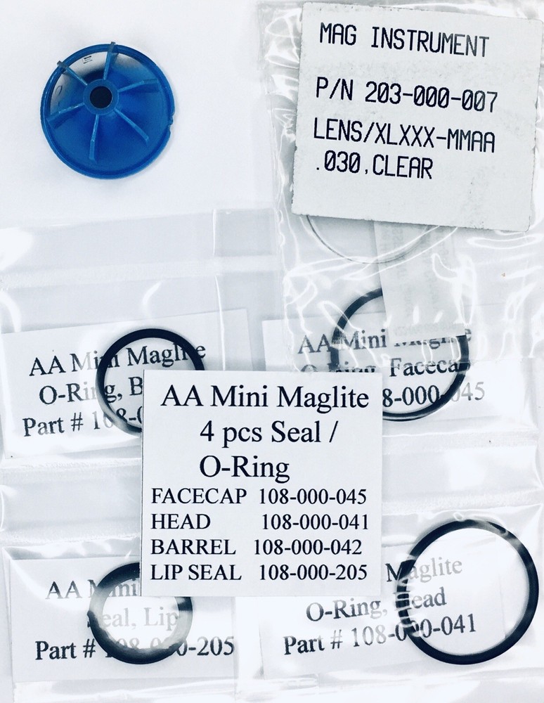 Authentic "AA" Mini Maglite Reflector and Lens with 4 Pcs O-ring / Seal Set