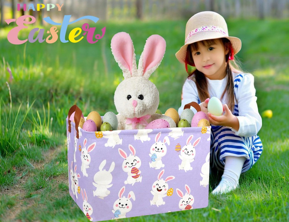 BOOHIT Rectangle Empty Easter Baskets Boy Large Toy Storage Bin Girls collaps...