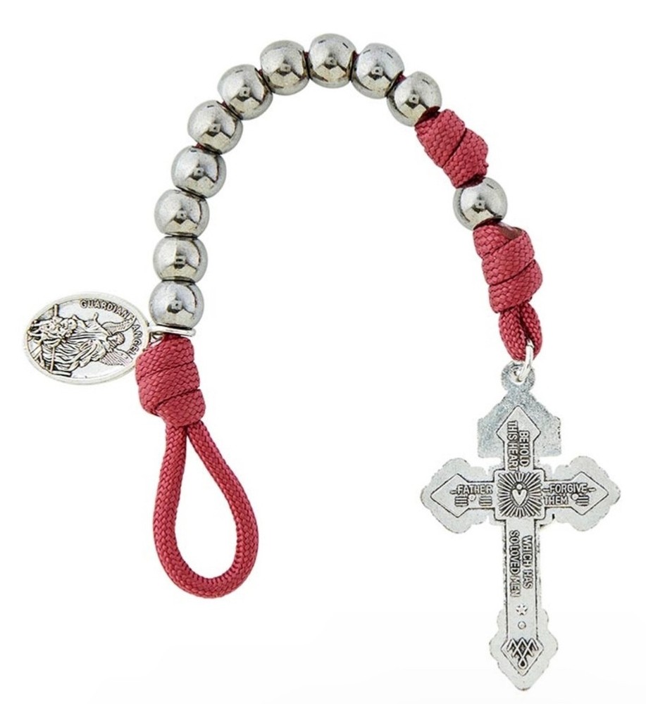 Saint Michael Paracord Pocket Rosary - 8mm Faux Hematite Beads - Pardon Crucifix