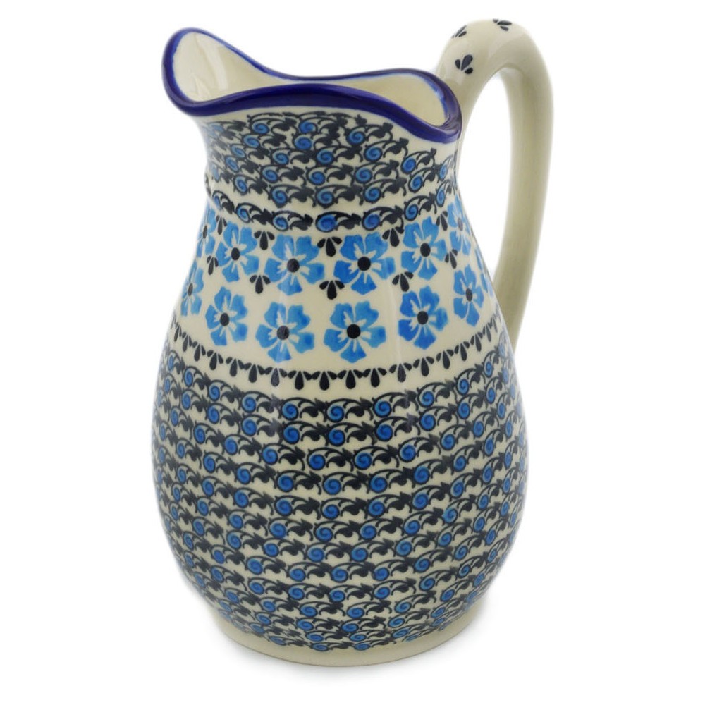 Polish Pottery Pitcher 6 cups Pansy Plenty
