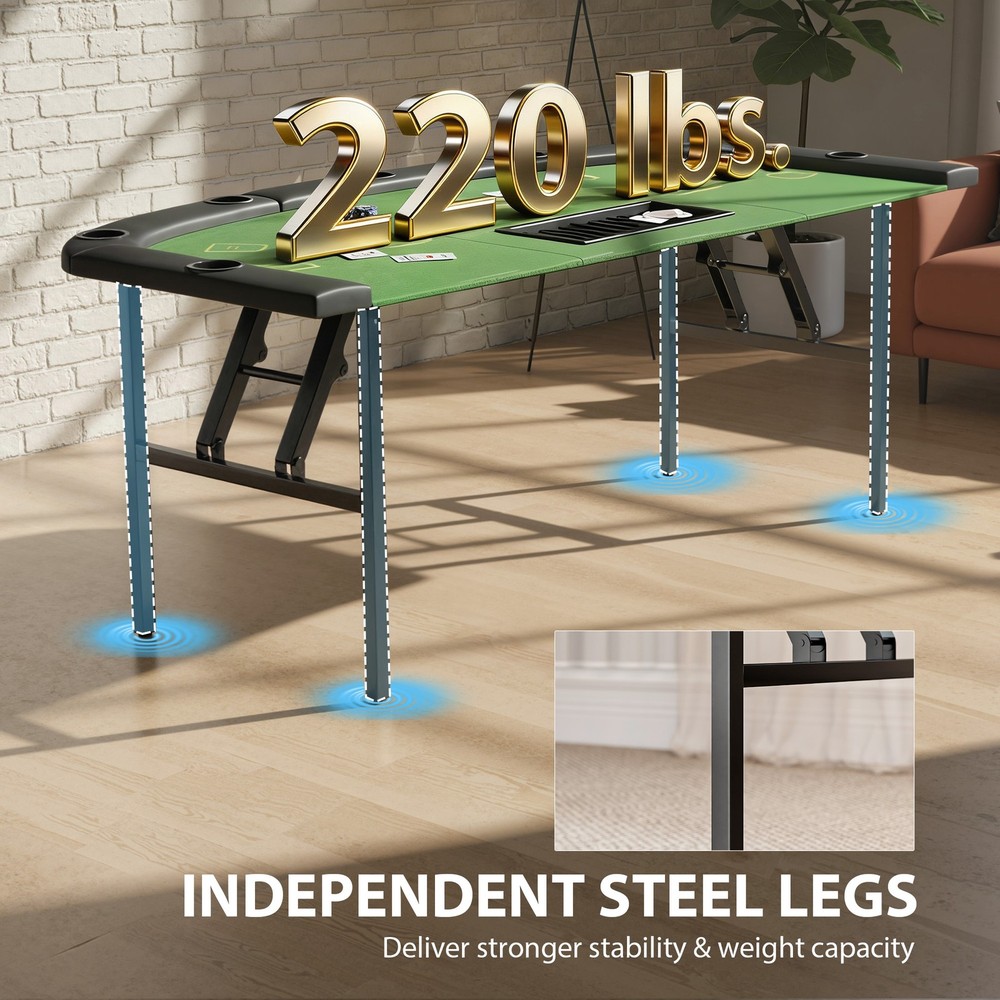 Soozier 72" Foldable Poker Table, Portable 8-Player Blackjack Table, Green