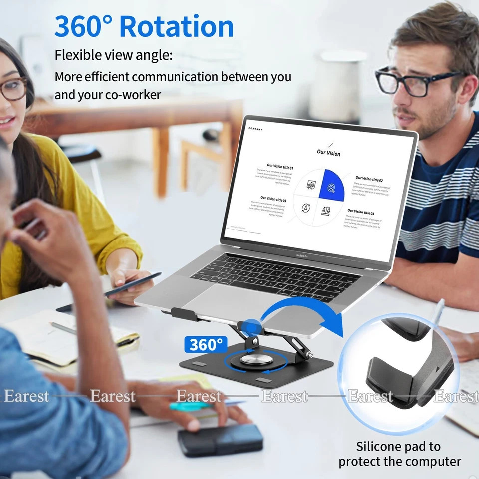 Laptop Stand Adjustable 360° Rotating Foldable Metal Riser Ergonomic Holder