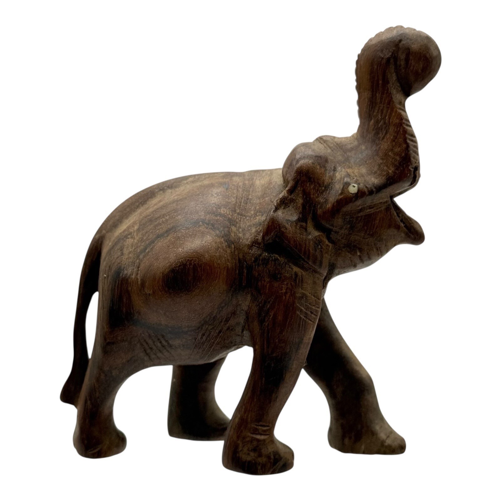 Wood Elephant Statue Figurine Trunk Up Good Luck Decor Animal Vintage Carving