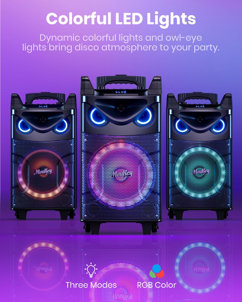 Moukey Portable Party Speaker Bluetooth Singing Machine With 2Pcs Wireless Mics