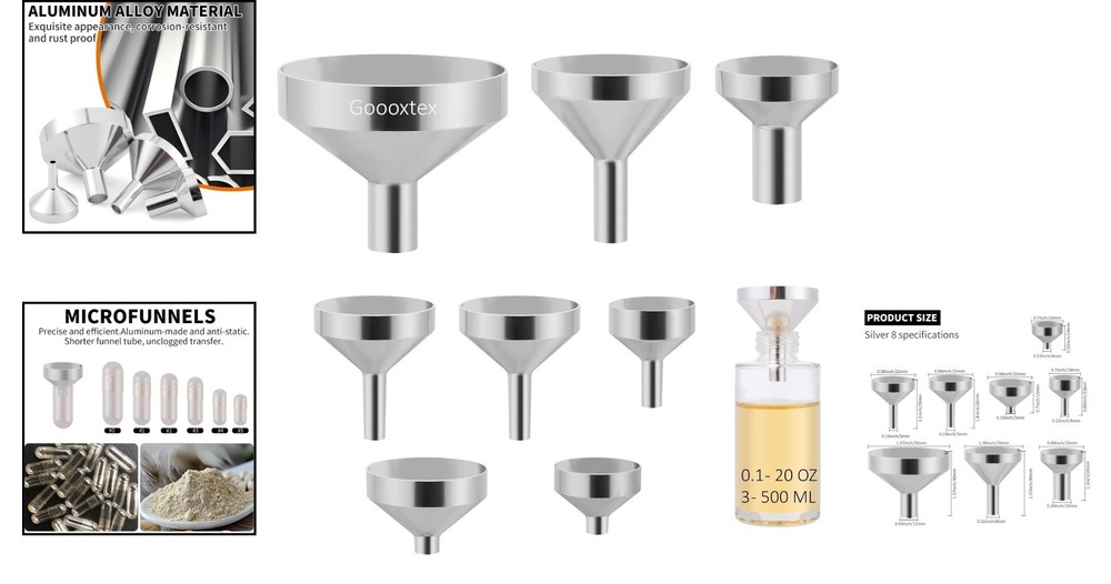 Small Metal Funnels Mini Funnel 8 Size Tiny Bottle Funnel, Miniature Atomizer...