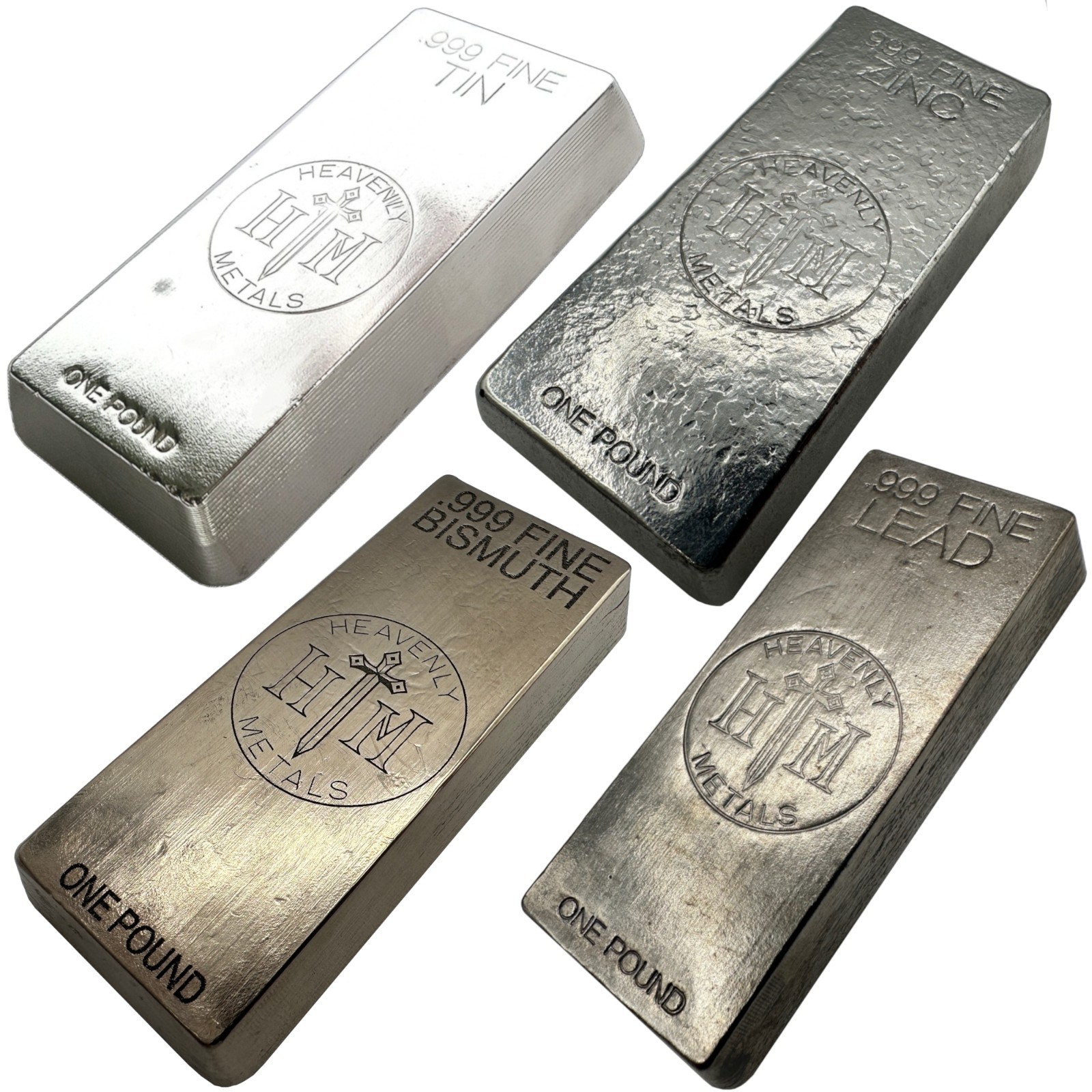 1 Lb Metal Bar Set – Lead, Zinc, Bismuth, Tin Ingots for Display or Collecting