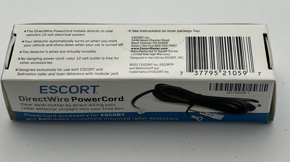 Escort Radar Direct Wire Radar Detector Power Cord