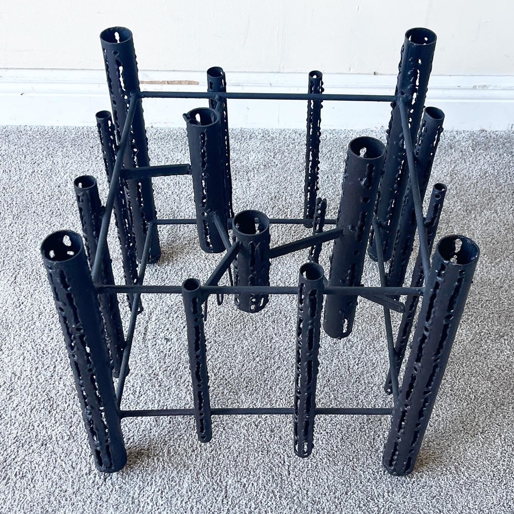 Mid Century Modern Brutalist Torch-Cut Iron Side Table