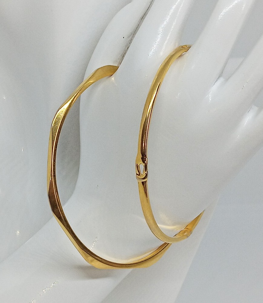 Monet Vintage Bangle 2 Bracelets Set Gold Toned Plain & Teardrop Design EUC