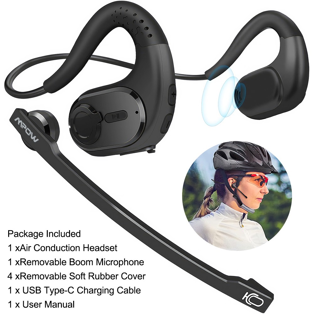 Mpow Bluetooth Headset Open Ear Headphones with Removable Noise Cancelling Mic