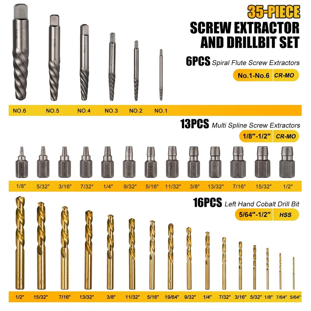 Topec 35-Piece Screw Extractor and Left Hand Drill Bits Set, Easy Out Screw E...