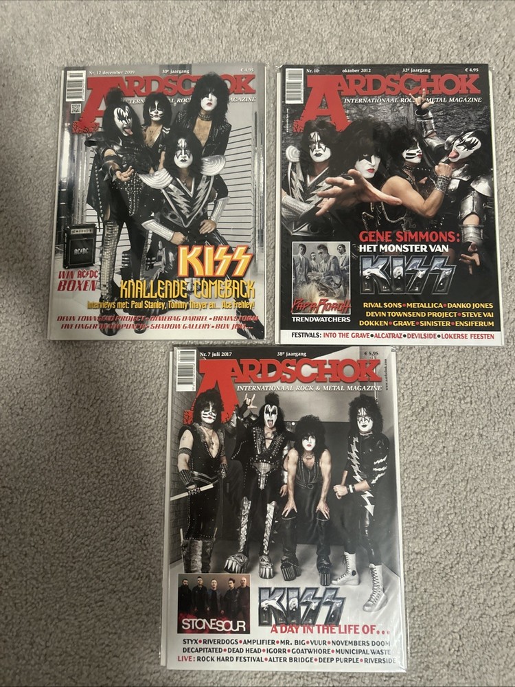 KISS 2009 - 2017 AARDSCHOK MAGAZINE HOLLAND LOT OF 3 GENE SIMMONS PAUL STANLEY