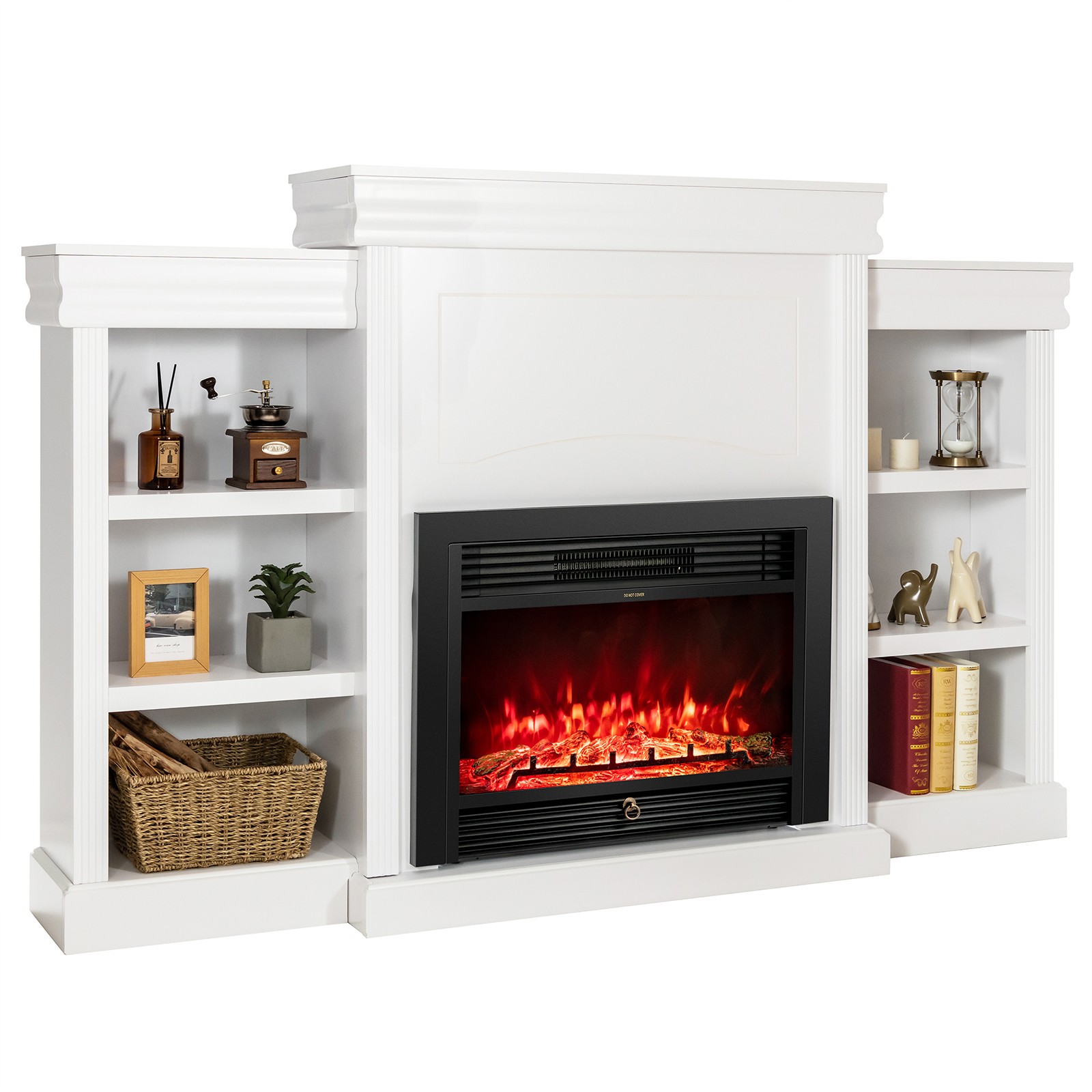 70" Fireplace TV Stand Media W/ 28.5" 750W/1500W Electric Fireplace White