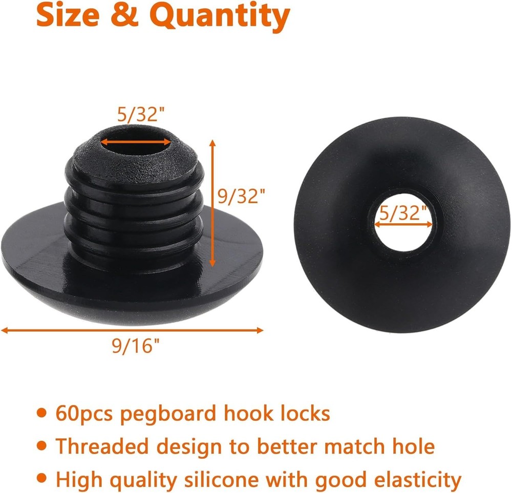 Pegboard Hook Locks, for Stopping Hooks from Falling Off, 60PCS, Black