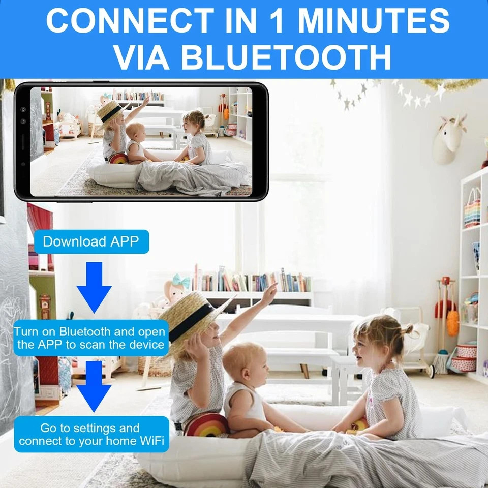3Pack Mini Wireless Security Camera, Bluetooth 1080P HD WiFi Camera for Home/...