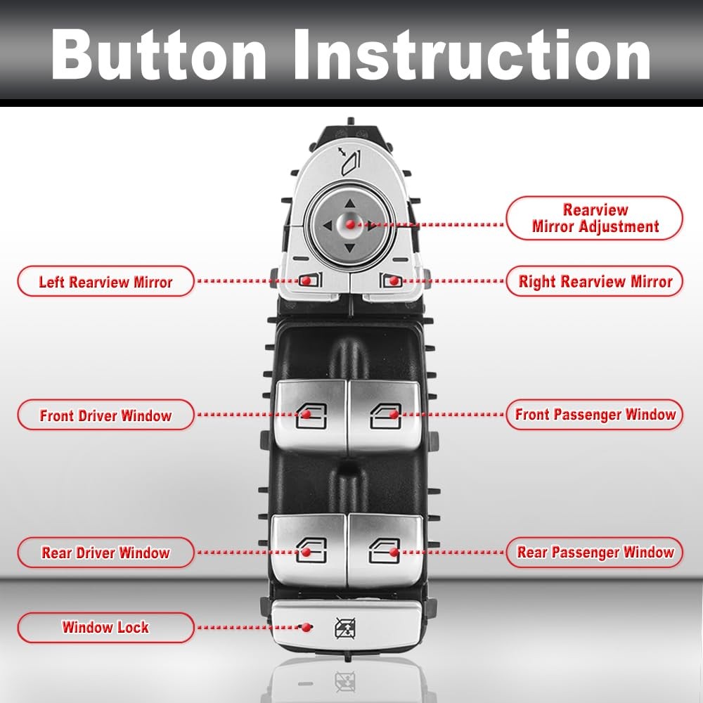Master Power Window Switch Front Left Driver Side Compatible with Mercedes-Benz