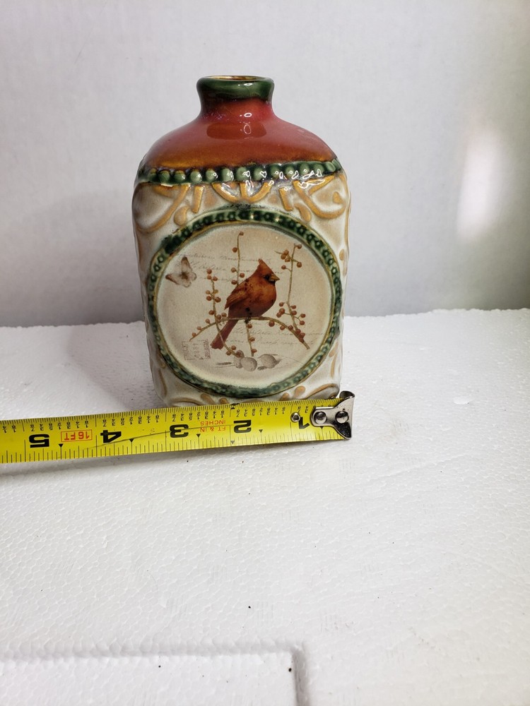 Decorative Ceramic Bottle Vase Cardinal Red Bird