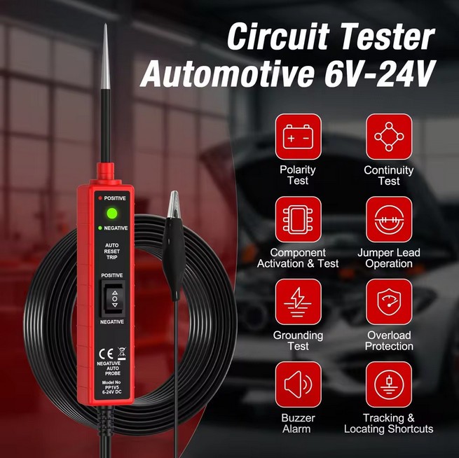 6-24V DC Car Circuit Tester, Multi-Function Diagnostic Tool with 4m Test Lead