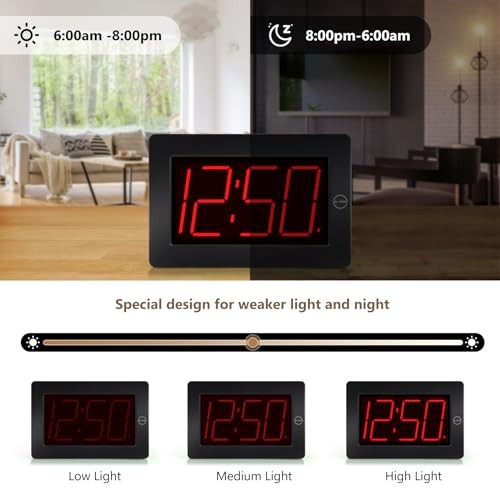 LED Digital Wall Clock Battery Operated - Large Display Digital Black-red