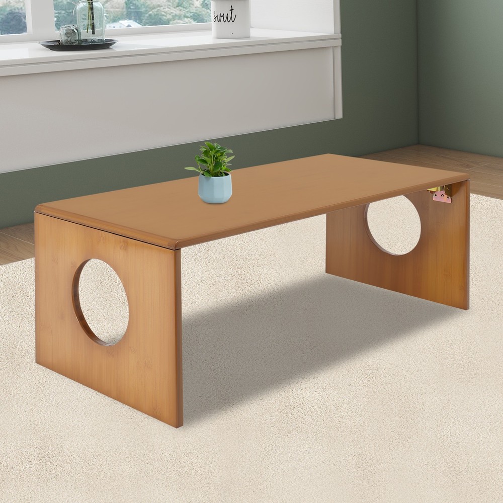 Folding Floor Coffee Table Brown Low Coffee Table Bamboo Portable Coffee Table