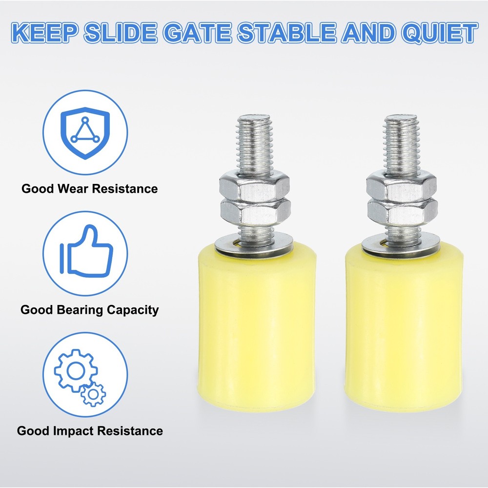4Pcs Slide Gate Guide Roller, 1-5/8" Nylon Sliding Gate Support Assembly, Yellow