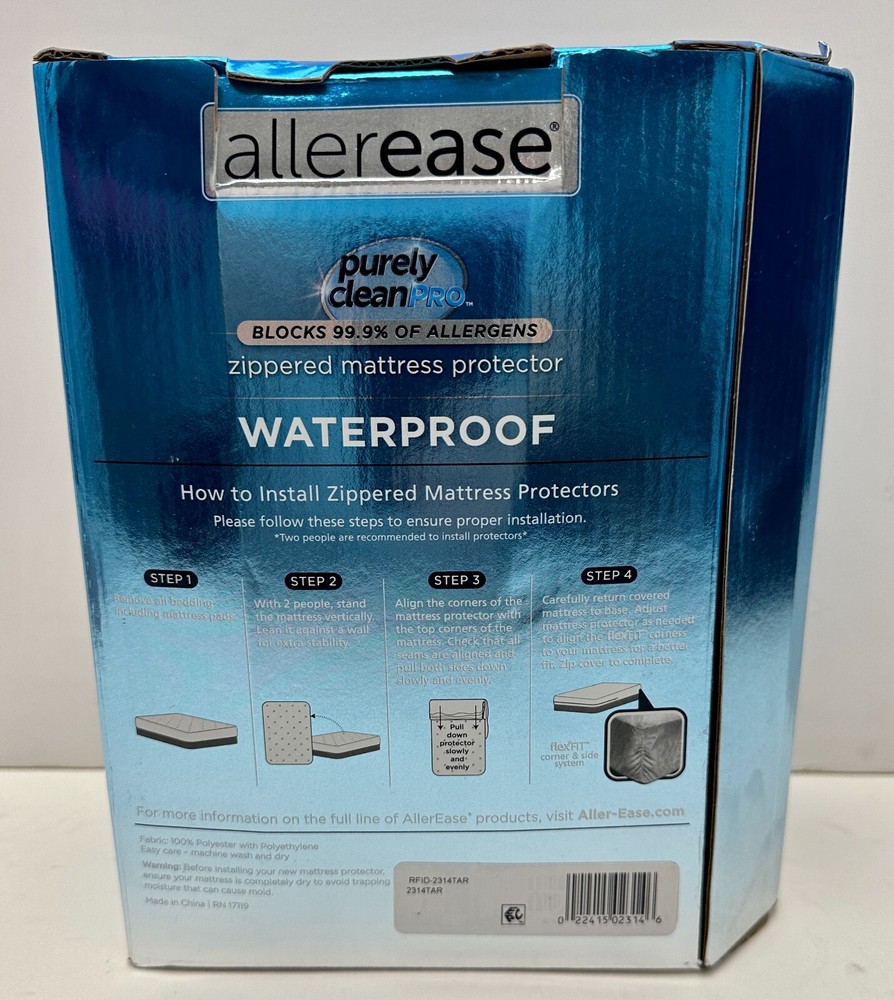 Aller-Ease Waterproof Zippered Mattress Protector, Queen, White Allerease