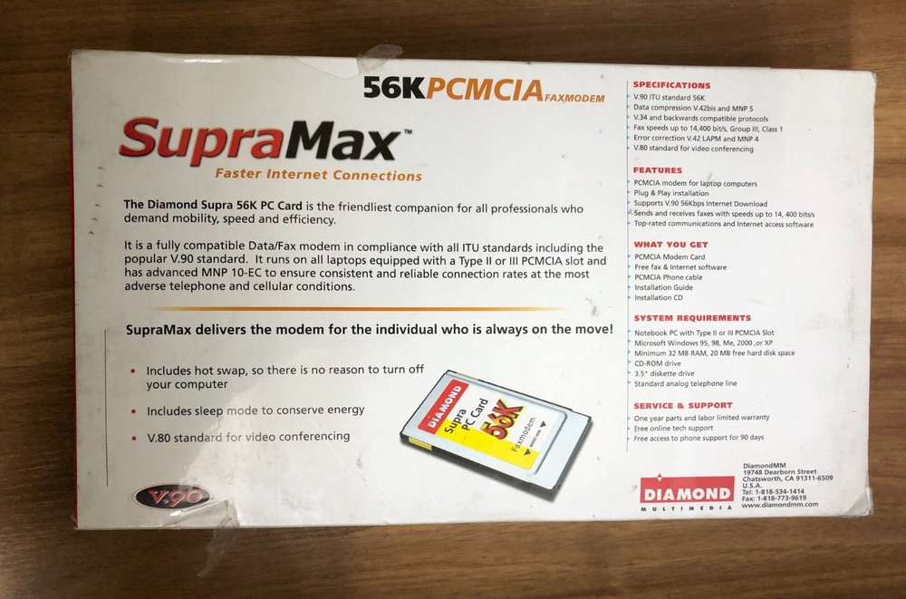 Diamond SupraMax 56K V.90 PCMCIA Faxmodem